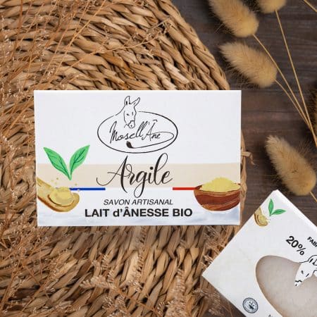 Mosell'âne - Fabrication de Cosmétiques au lait d'ânesses BIO Savon lait d'ânesse BIO à l'Argile - Mosell'âne 130gr